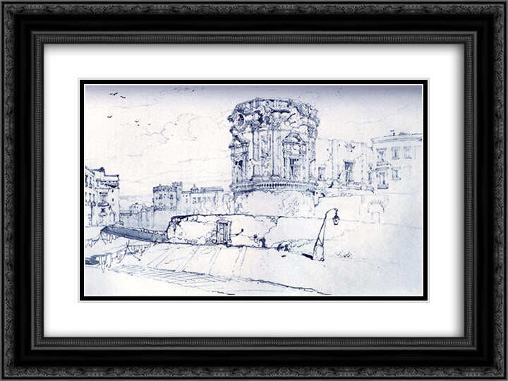At Naples 24x18 Black Ornate Wood Framed Art Print Poster with Double Matting by Ruskin, John