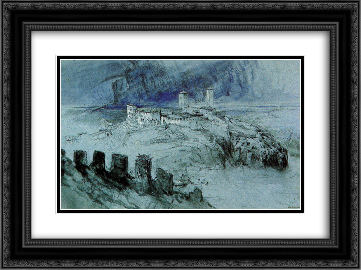 Bellinzona 24x18 Black Ornate Wood Framed Art Print Poster with Double Matting by Ruskin, John
