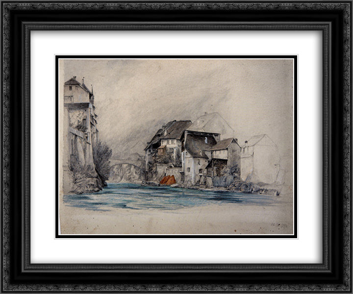 Brugg 24x20 Black Ornate Wood Framed Art Print Poster with Double Matting by Ruskin, John