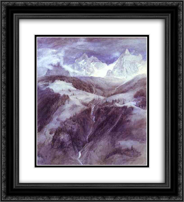Cascade de la Folie 1849 20x22 Black Ornate Wood Framed Art Print Poster with Double Matting by Ruskin, John
