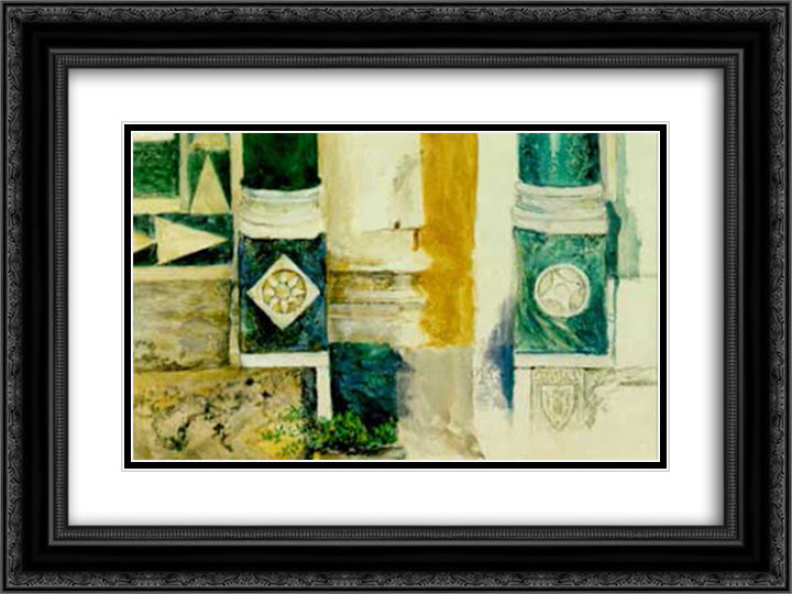 Column bases doorway of Badia Fiesolana 24x18 Black Ornate Wood Framed Art Print Poster with Double Matting by Ruskin, John
