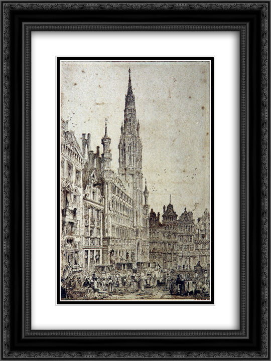 Hotel de Ville Brussels 18x24 Black Ornate Wood Framed Art Print Poster with Double Matting by Ruskin, John