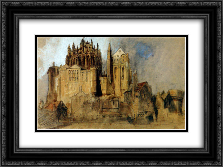 La Merveille Mont St Michel 24x18 Black Ornate Wood Framed Art Print Poster with Double Matting by Ruskin, John