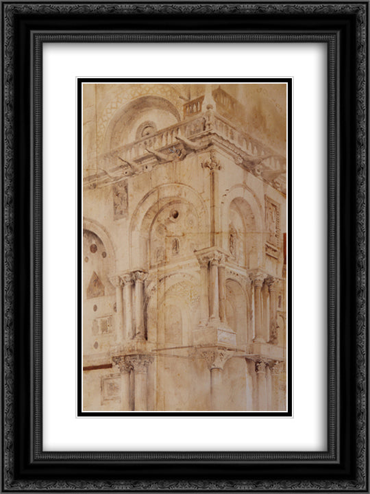North West Angle of the facade St Mark 18x24 Black Ornate Wood Framed Art Print Poster with Double Matting by Ruskin, John