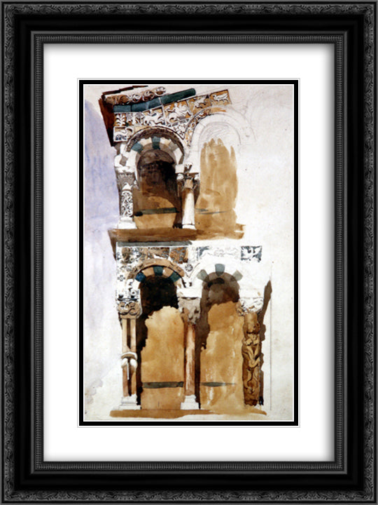 Part of the Facade San Michele Lucca 18x24 Black Ornate Wood Framed Art Print Poster with Double Matting by Ruskin, John
