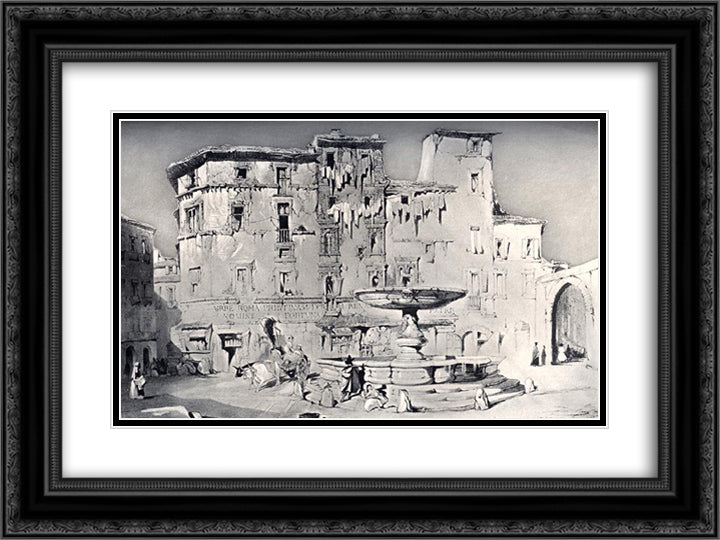 Piazza Santa Maria del Pianto 24x18 Black Ornate Wood Framed Art Print Poster with Double Matting by Ruskin, John
