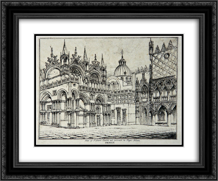 Piazzetta and St Marks Venice 1835 24x20 Black Ornate Wood Framed Art Print Poster with Double Matting by Ruskin, John