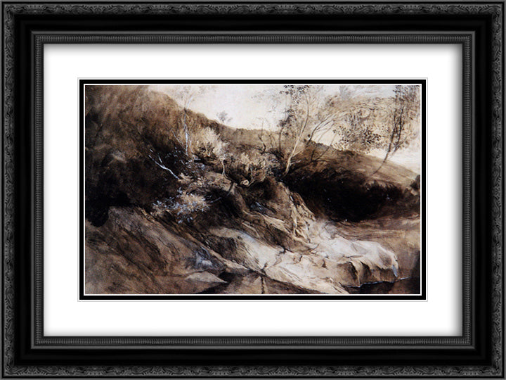 Rocky Bank of a River 24x18 Black Ornate Wood Framed Art Print Poster with Double Matting by Ruskin, John