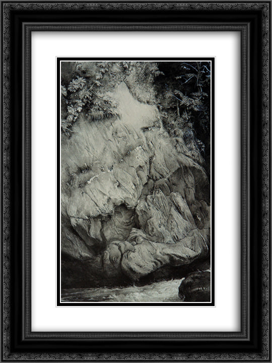 Study of Gneiss Rock Glenfinlass 18x24 Black Ornate Wood Framed Art Print Poster with Double Matting by Ruskin, John