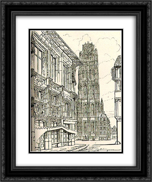 The Cathedral Spire Rouen 20x24 Black Ornate Wood Framed Art Print Poster with Double Matting by Ruskin, John