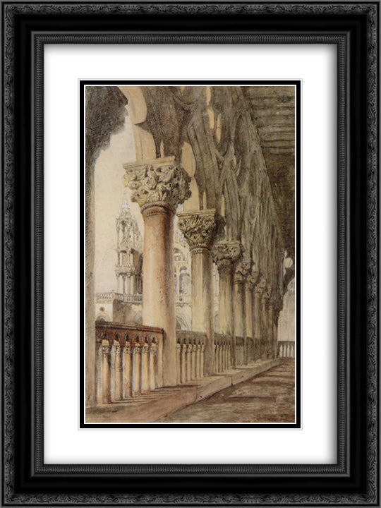 The Ducal Palace 18x24 Black Ornate Wood Framed Art Print Poster with Double Matting by Ruskin, John