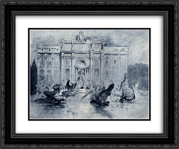 The Fountains of Trevi 24x20 Black Ornate Wood Framed Art Print Poster with Double Matting by Ruskin, John
