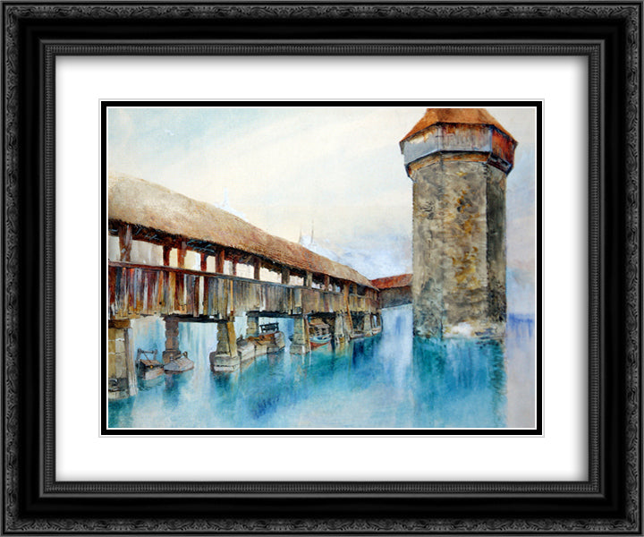 The Kapellbrucke, Lucerne 24x20 Black Ornate Wood Framed Art Print Poster with Double Matting by Ruskin, John