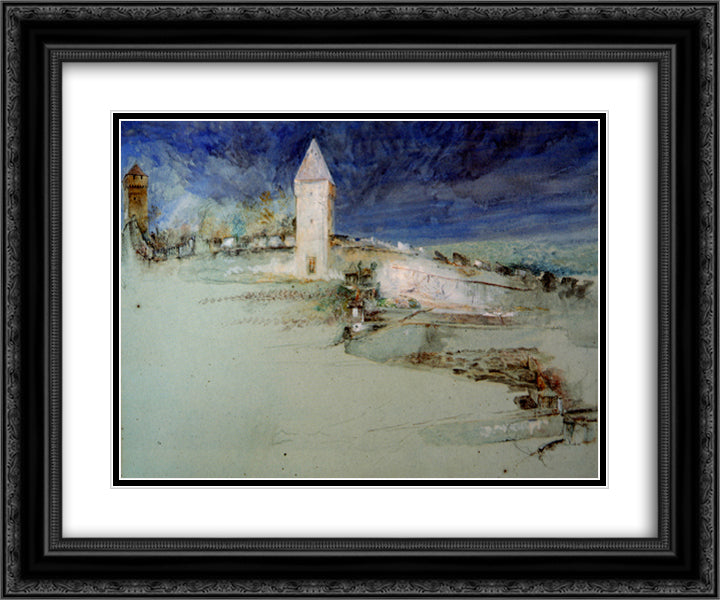 The Walls of Lucerne 24x20 Black Ornate Wood Framed Art Print Poster with Double Matting by Ruskin, John