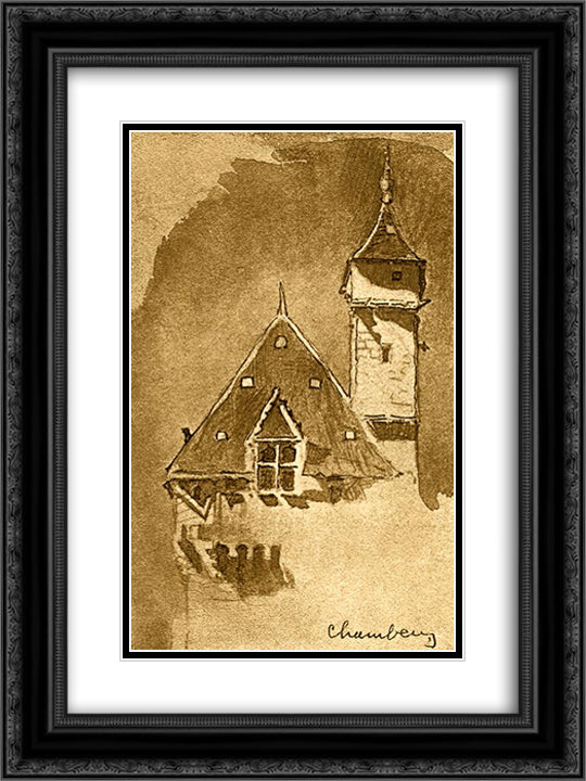 Towers 18x24 Black Ornate Wood Framed Art Print Poster with Double Matting by Ruskin, John
