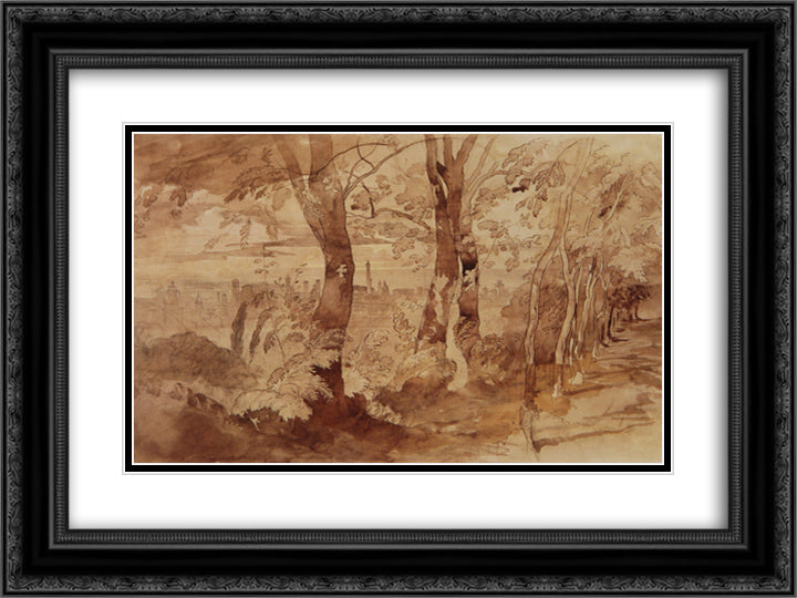 View of Bologna 24x18 Black Ornate Wood Framed Art Print Poster with Double Matting by Ruskin, John