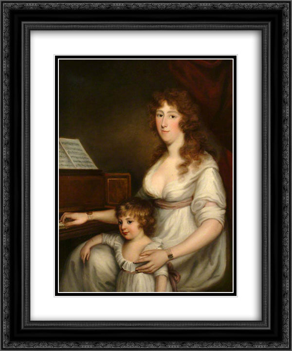 Portrait of a Lady with Her Child 20x24 Black Ornate Wood Framed Art Print Poster with Double Matting by Russell, John