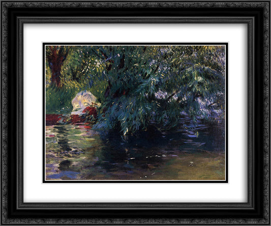 A Backwater, Calcot Mill near Reading 24x20 Black Ornate Wood Framed Art Print Poster with Double Matting by Sargent, John Singer