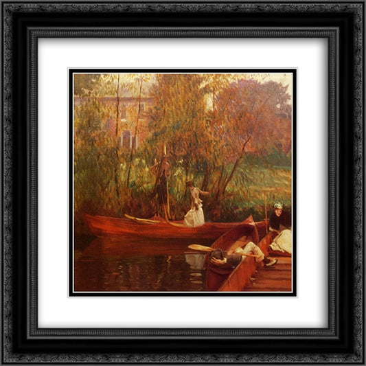 A boating party 20x20 Black Ornate Wood Framed Art Print Poster with Double Matting by Sargent, John Singer