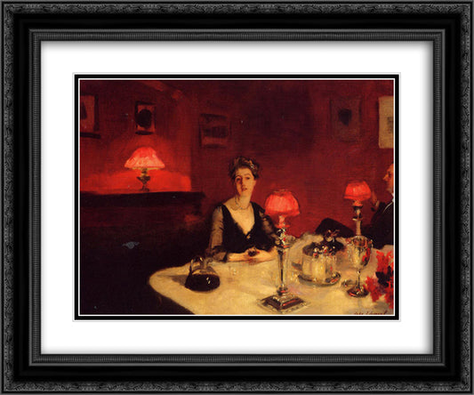 A Dinner Table at Night 24x20 Black Ornate Wood Framed Art Print Poster with Double Matting by Sargent, John Singer