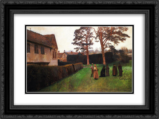 A Game of Bowls, Ightham Mote, Kent 24x18 Black Ornate Wood Framed Art Print Poster with Double Matting by Sargent, John Singer