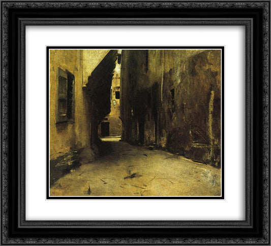 A Street in Venice 22x20 Black Ornate Wood Framed Art Print Poster with Double Matting by Sargent, John Singer