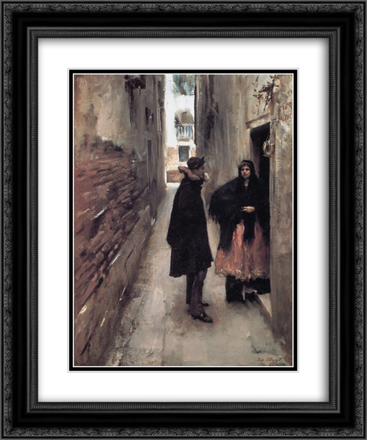 A Street in Venice 20x24 Black Ornate Wood Framed Art Print Poster with Double Matting by Sargent, John Singer