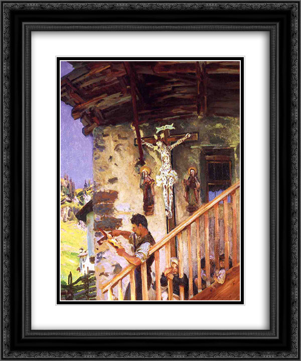 A Tyrolese Crucifix 20x24 Black Ornate Wood Framed Art Print Poster with Double Matting by Sargent, John Singer