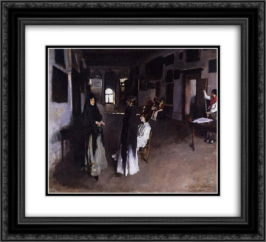 A Venetian Interior 22x20 Black Ornate Wood Framed Art Print Poster with Double Matting by Sargent, John Singer