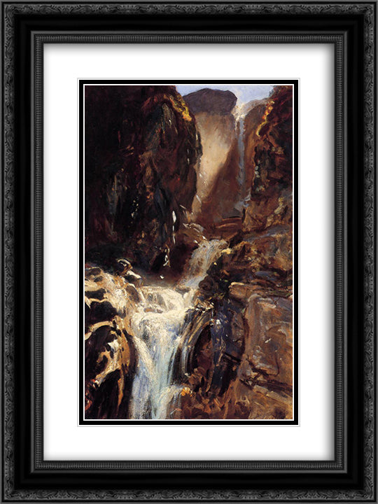 A Waterfall 18x24 Black Ornate Wood Framed Art Print Poster with Double Matting by Sargent, John Singer