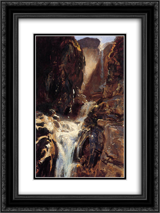 A Waterfall 18x24 Black Ornate Wood Framed Art Print Poster with Double Matting by Sargent, John Singer