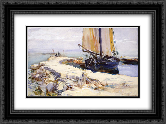 Above Lake Garda at San Vigilio 24x18 Black Ornate Wood Framed Art Print Poster with Double Matting by Sargent, John Singer