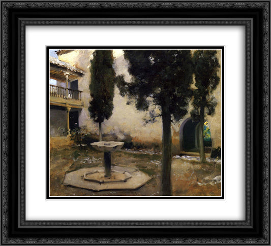 Alhambra, Patio de la Reja 22x20 Black Ornate Wood Framed Art Print Poster with Double Matting by Sargent, John Singer
