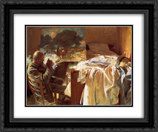 An Artist in his Studio 24x20 Black Ornate Wood Framed Art Print Poster with Double Matting by Sargent, John Singer