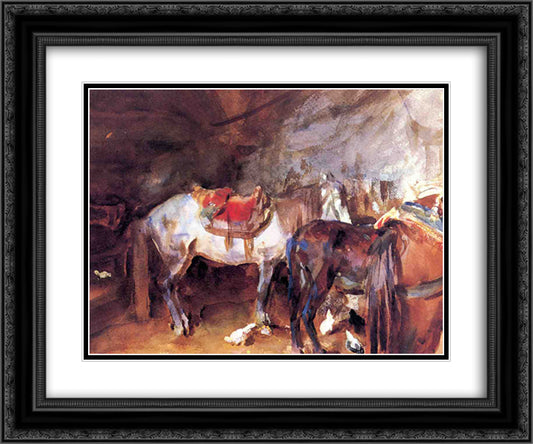 Arab Stable 24x20 Black Ornate Wood Framed Art Print Poster with Double Matting by Sargent, John Singer