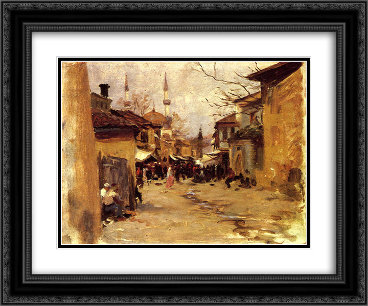 Arab Street Scene 24x20 Black Ornate Wood Framed Art Print Poster with Double Matting by Sargent, John Singer