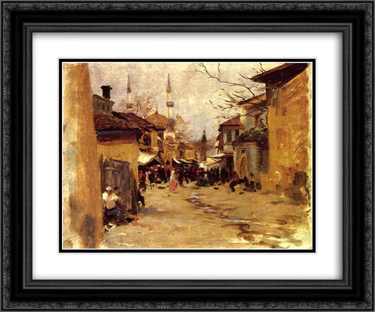 Arab Street Scene 24x20 Black Ornate Wood Framed Art Print Poster with Double Matting by Sargent, John Singer
