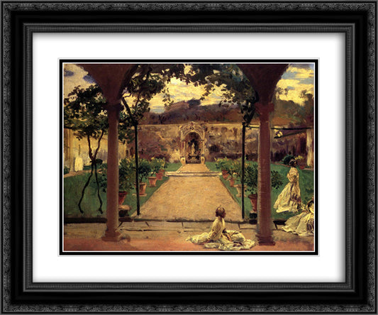 At Torre Galli. Ladies in a Garden 24x20 Black Ornate Wood Framed Art Print Poster with Double Matting by Sargent, John Singer
