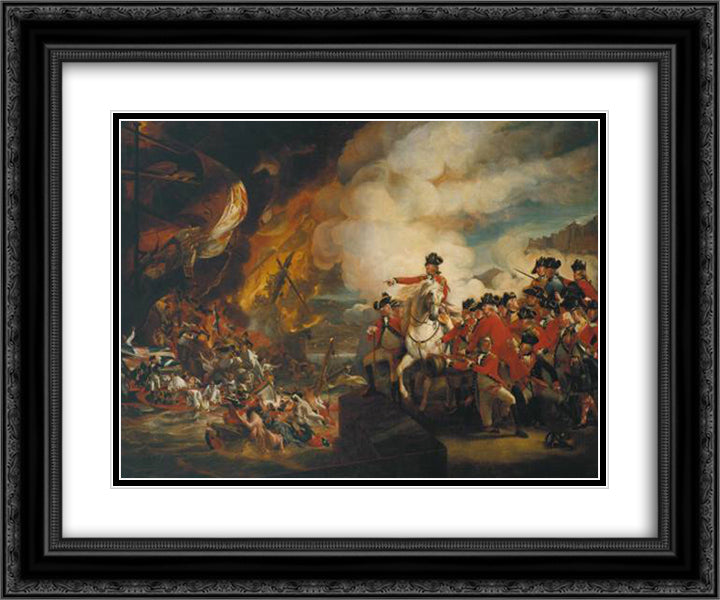 The Siege and Relief of Gibraltar 24x20 Black Ornate Wood Framed Art Print Poster with Double Matting by Copley, John Singleton