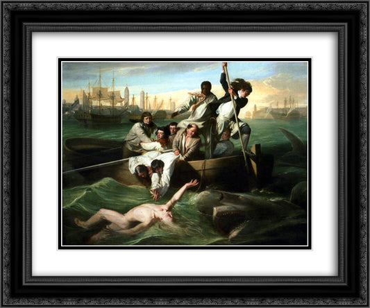 Watson and the Shark 24x20 Black Ornate Wood Framed Art Print Poster with Double Matting by Copley, John Singleton