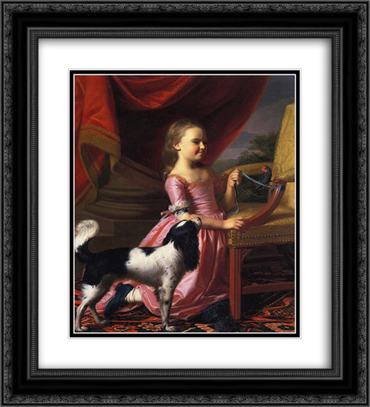 Young lady with a bird and dog 20x22 Black Ornate Wood Framed Art Print Poster with Double Matting by Copley, John Singleton