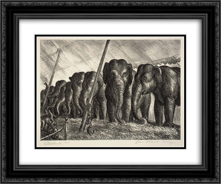 Circus Elephants 24x20 Black Ornate Wood Framed Art Print Poster with Double Matting by Steuart Curry, John