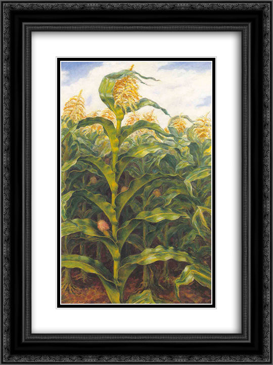 Kansas Cornfield 18x24 Black Ornate Wood Framed Art Print Poster with Double Matting by Steuart Curry, John