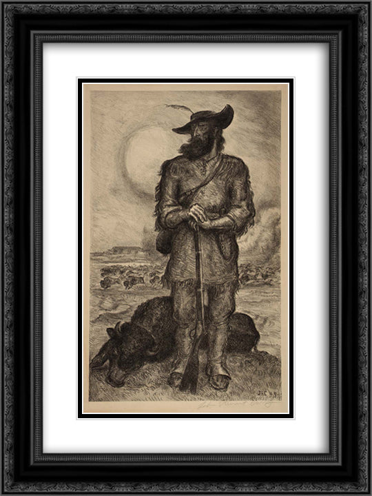 The Plainsman 18x24 Black Ornate Wood Framed Art Print Poster with Double Matting by Steuart Curry, John