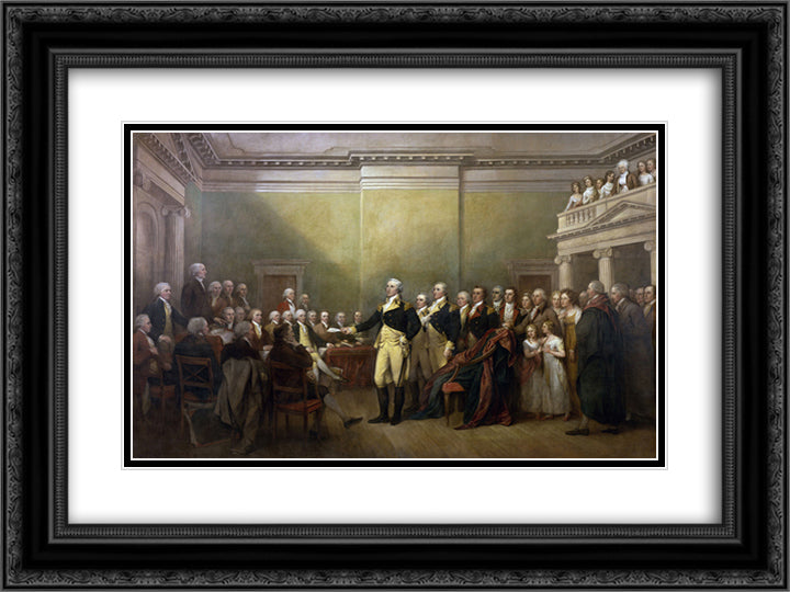 General George Washington Resigning his Commission 24x18 Black Ornate Wood Framed Art Print Poster with Double Matting by Trumbull, John