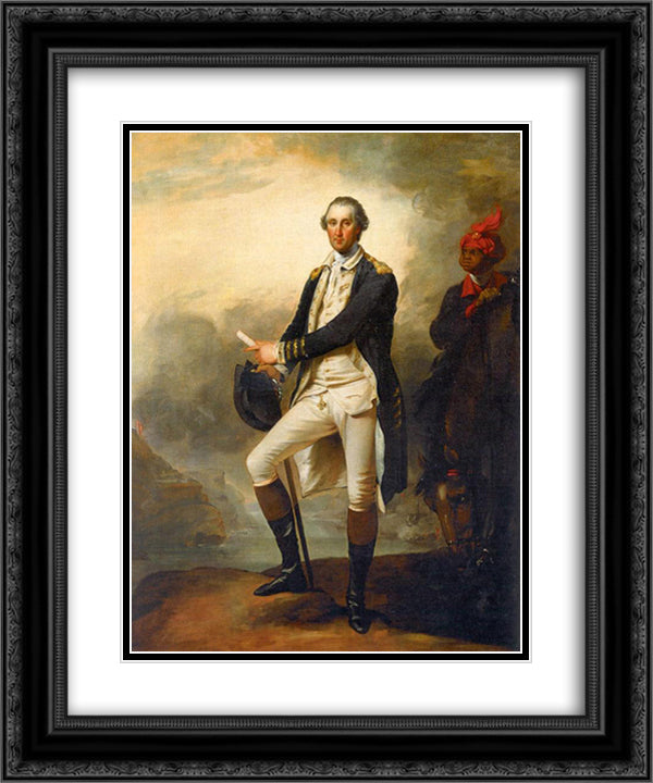 Portrait of George Washington and William 'Billy' Lee 20x24 Black Ornate Wood Framed Art Print Poster with Double Matting by Trumbull, John