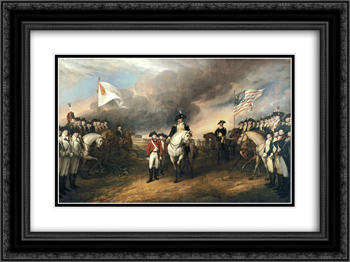 The Surrender of Lord Cornwallis 24x18 Black Ornate Wood Framed Art Print Poster with Double Matting by Trumbull, John