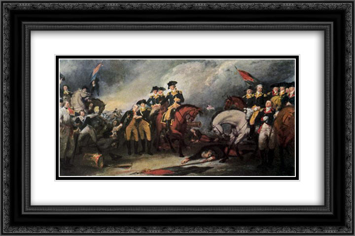 The Surrender of the Hessian troops at the Battle of Trenton 24x16 Black Ornate Wood Framed Art Print Poster with Double Matting by Trumbull, John