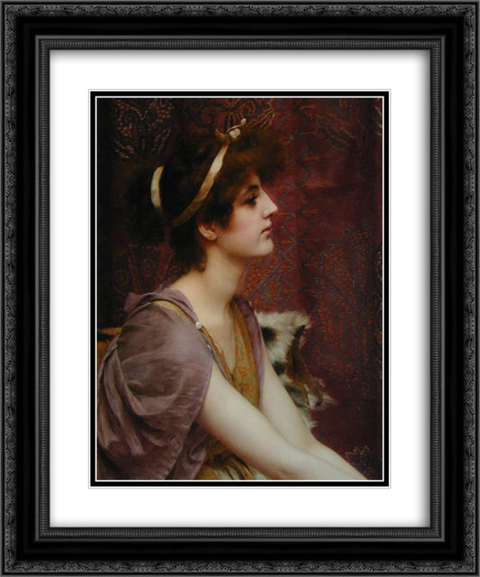 A Classical Beauty 20x24 Black Ornate Wood Framed Art Print Poster with Double Matting by Godward, John William