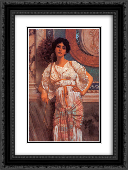 A Classical Beauty With A Peacock 18x24 Black Ornate Wood Framed Art Print Poster with Double Matting by Godward, John William